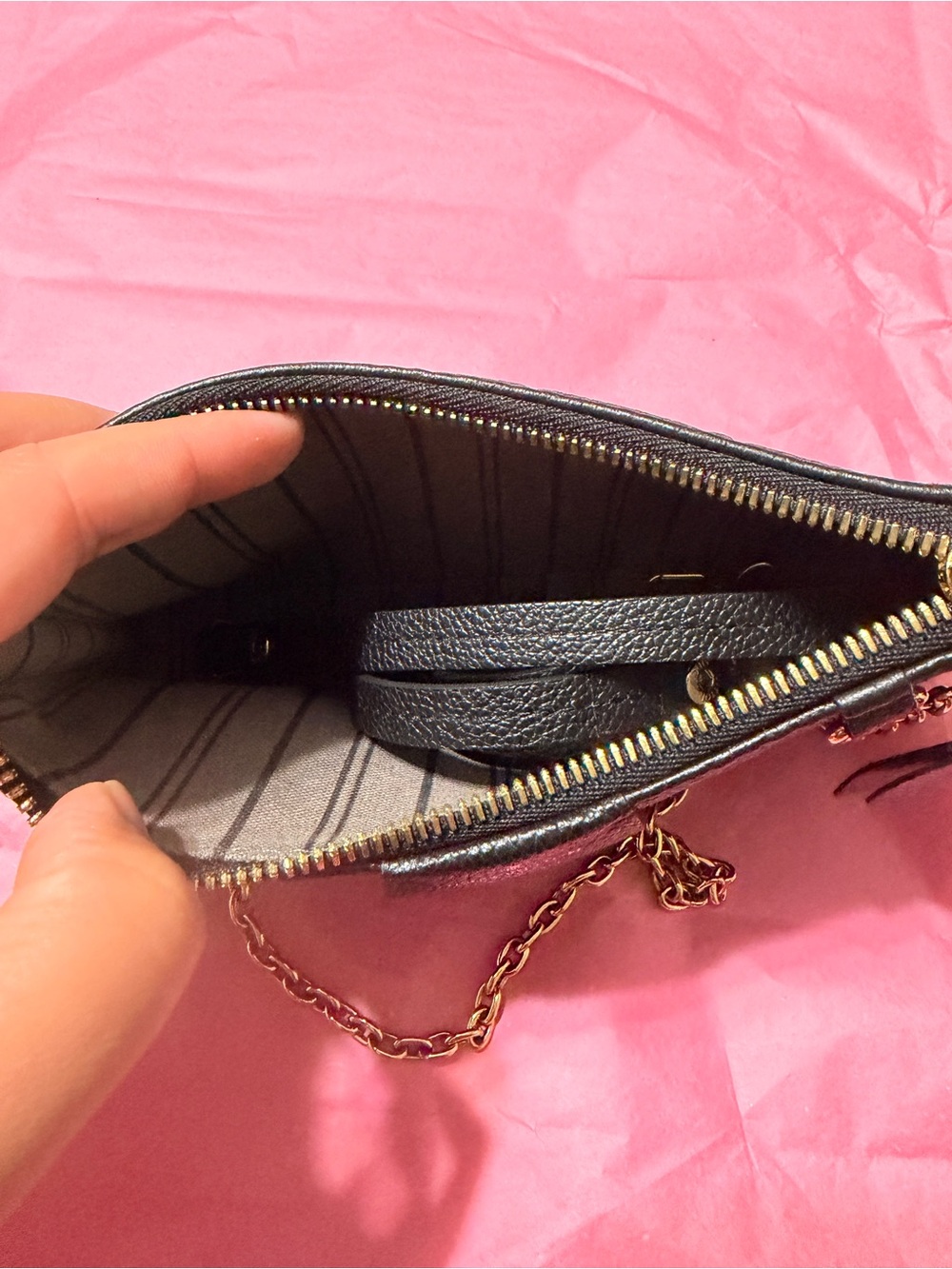Louis Vuitton Black Embossed Monogram Chain Mini Pochette - Picture 9 of 9